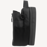Sac de sport magnétique LIUMFIT noir vue de profil avec poche latérale.